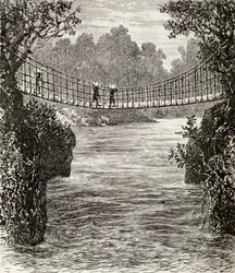 Hängbro över floden Ituri, Kongo, 1890 (trägravyr)